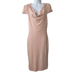 Bebe Pink Rose Smoke Blush Cowl Neck Cap Sleeve Slim Fit Midi Length Dress-Large